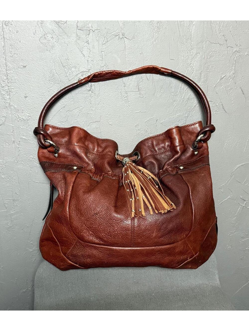 Vintage Red- Brown Pebbled Leather Hobo Bag B. Makowsky Large Slouchy Purse